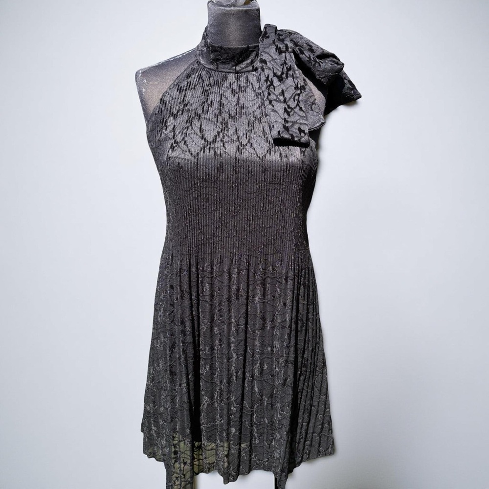 Zara Velvet burnout WhimsiGothic Festival Mini Dress Tie Neck Black Size Large